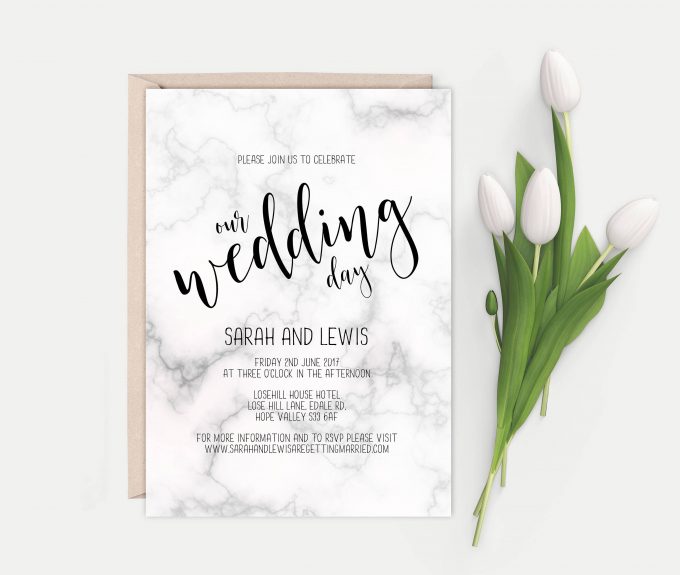 faux marble printable wedding invites template