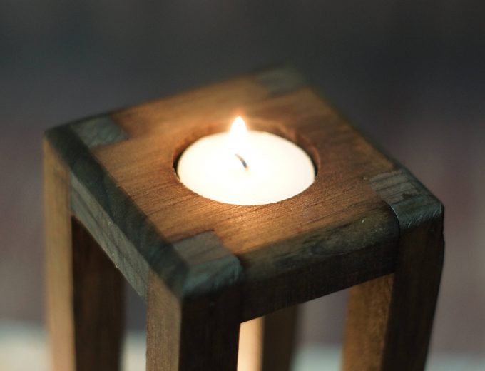 space for candle on top of wood lantern