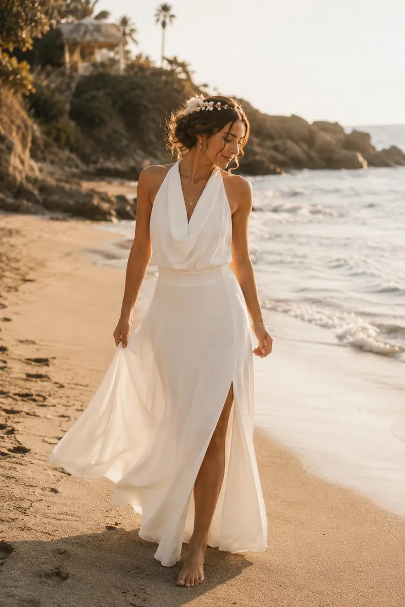 elegant cowl neck beach Etsy wedding dress