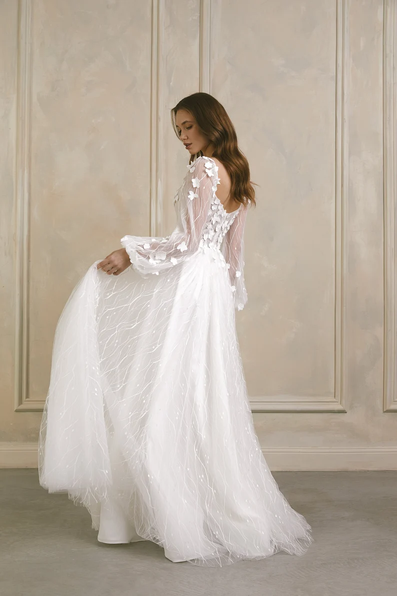 long sleeve lace Etsy wedding dress
