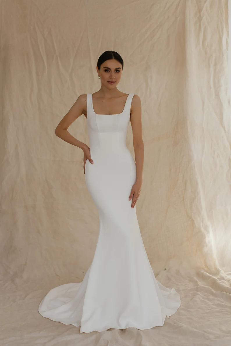 minimalist Etsy wedding dress with square neck