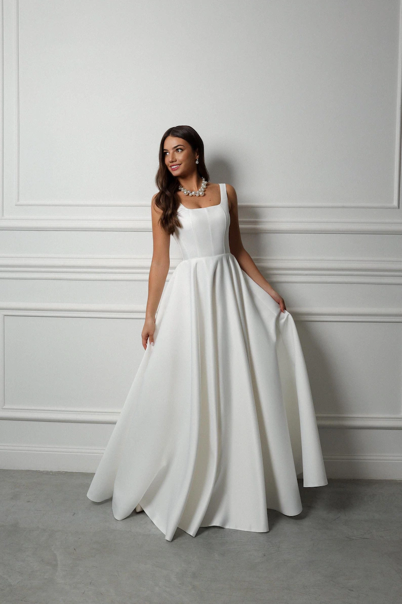satin square neck ballgown Etsy wedding dress