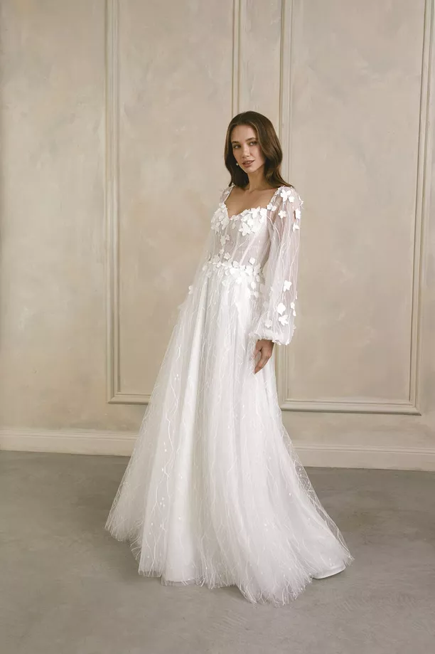 floral embroidered sheer long sleeve Etsy wedding dress