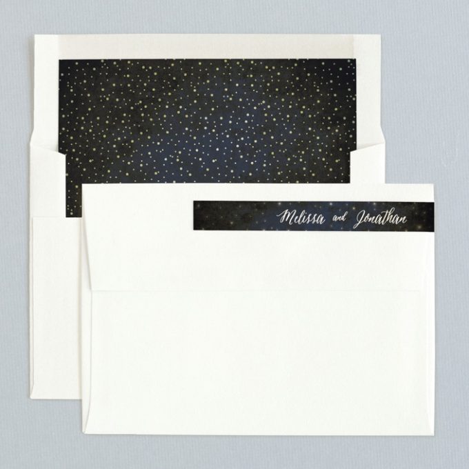 rustic starry night invitations with cool envelope liners