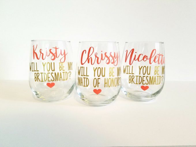 will you be my bridesmaid wine glass