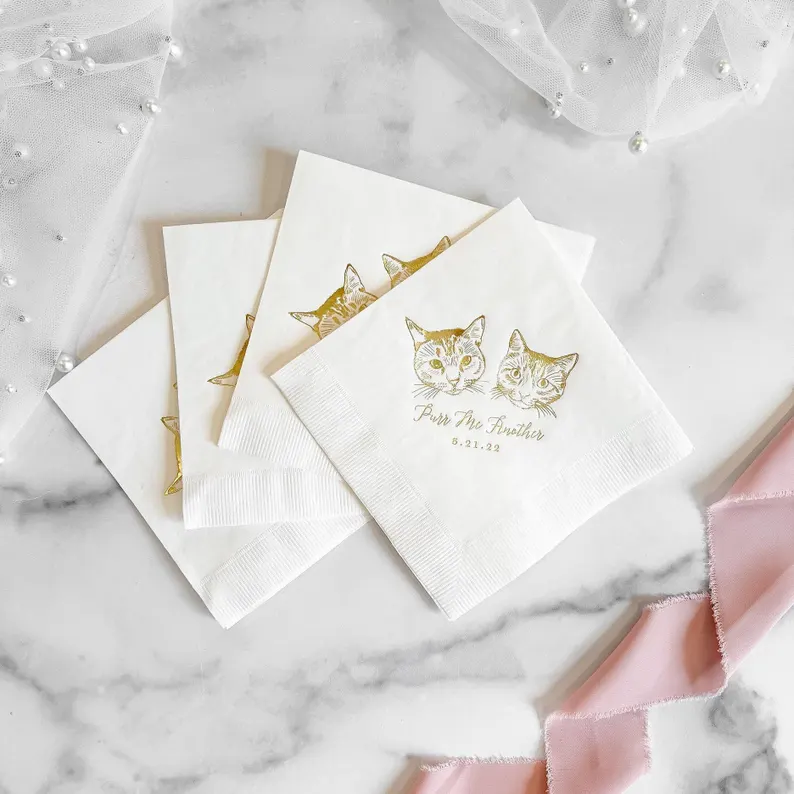 cat wedding cocktail napkins