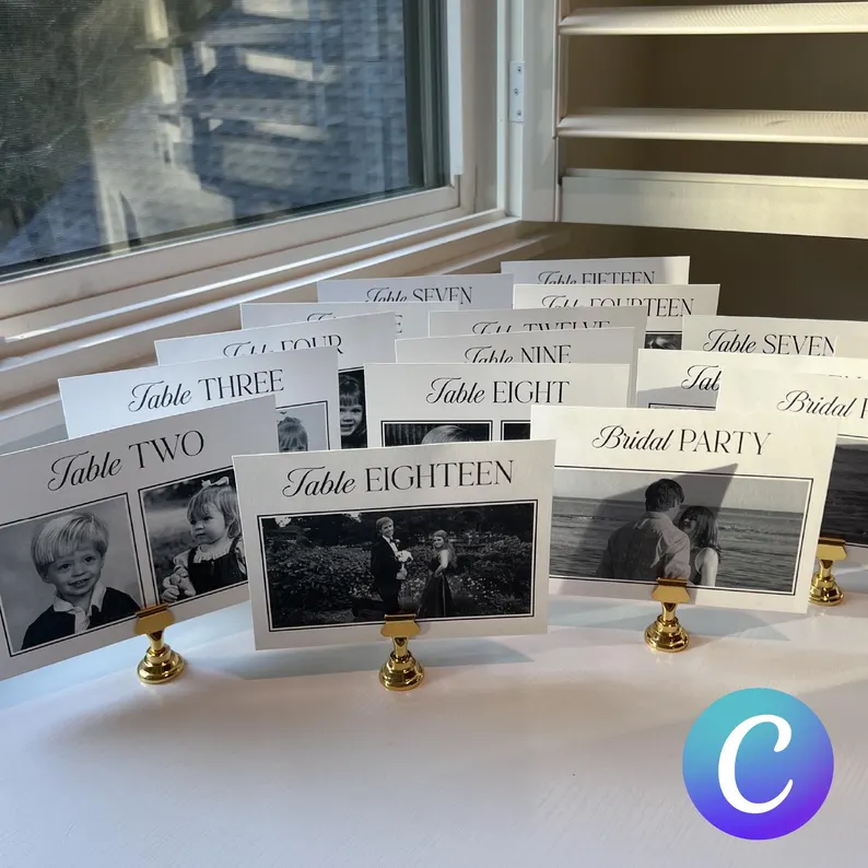 Childhood photo table numbers for reception to personalize your wedding