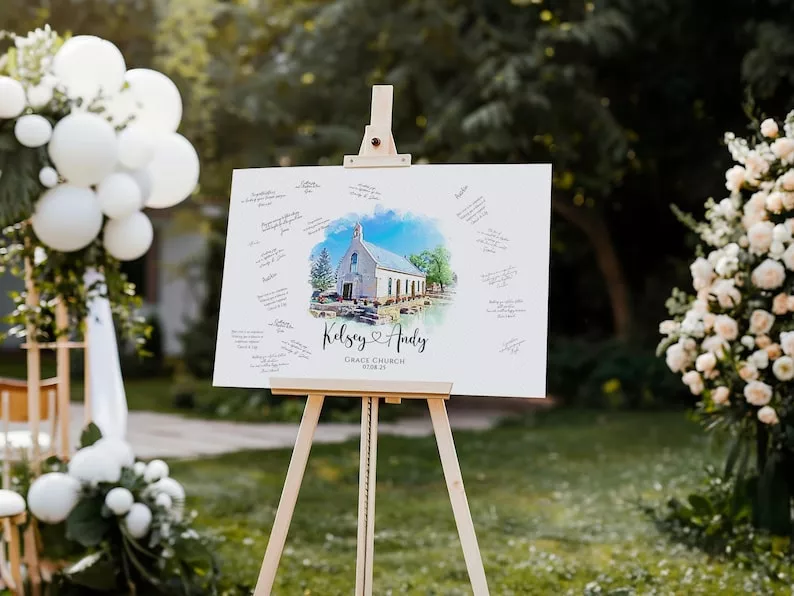Custom venue illustration as a personalized wedding guest book