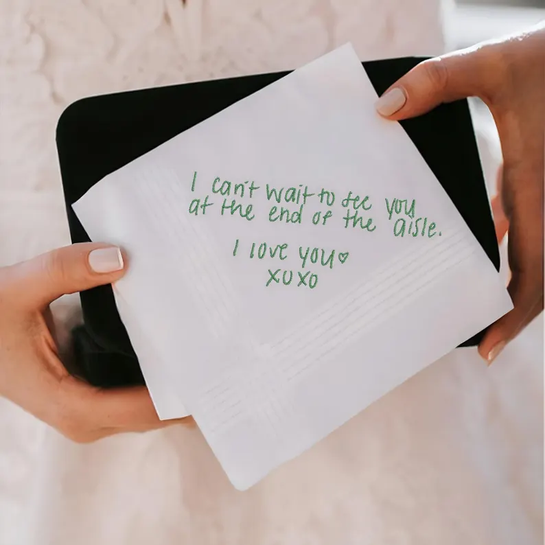 Embroidered handkerchief for your wedding personalized from your own handwritten message