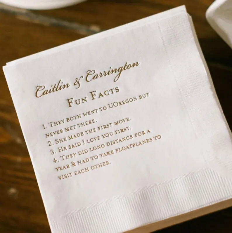 custom fun facts cocktail napkins for wedding