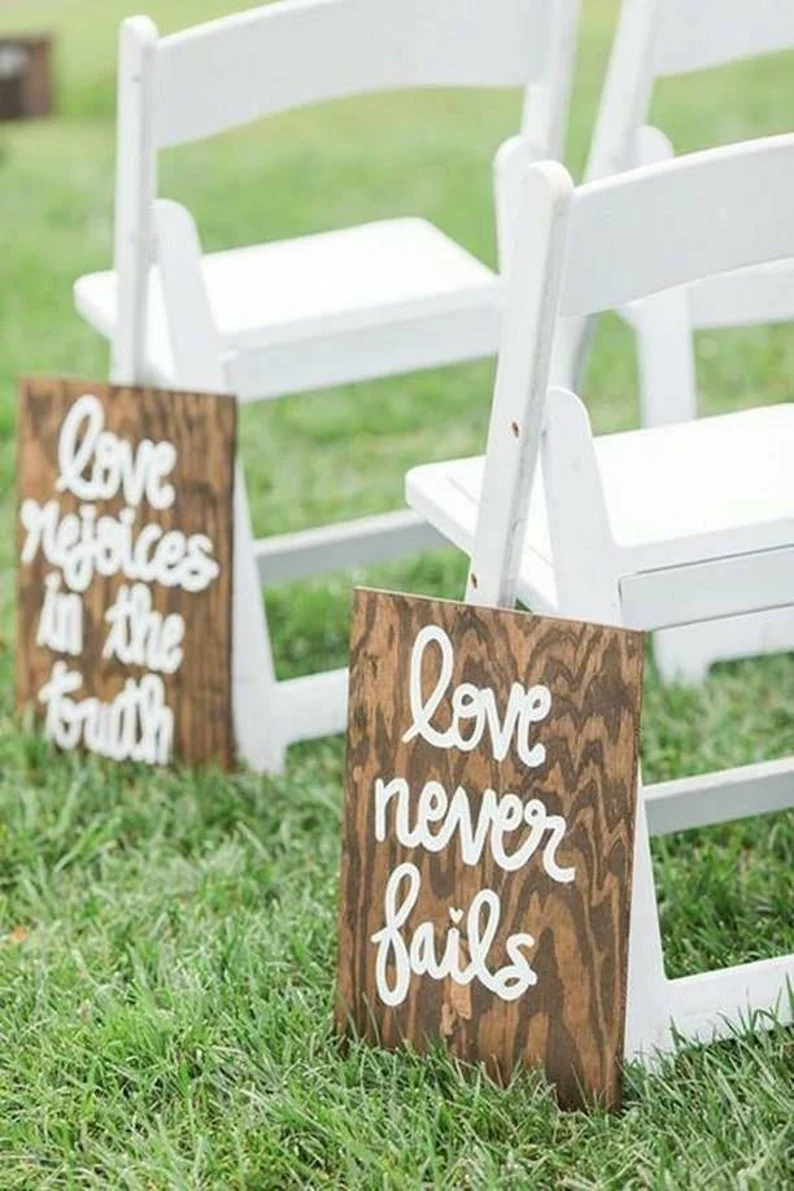 Custom love is patient aisle signs to personalize your wedding aisle