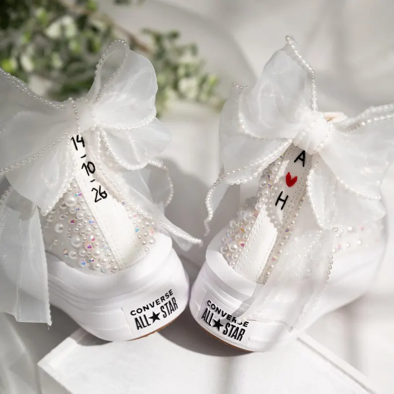 Custom embroidered wedding converse high tops to personalize your wedding style
