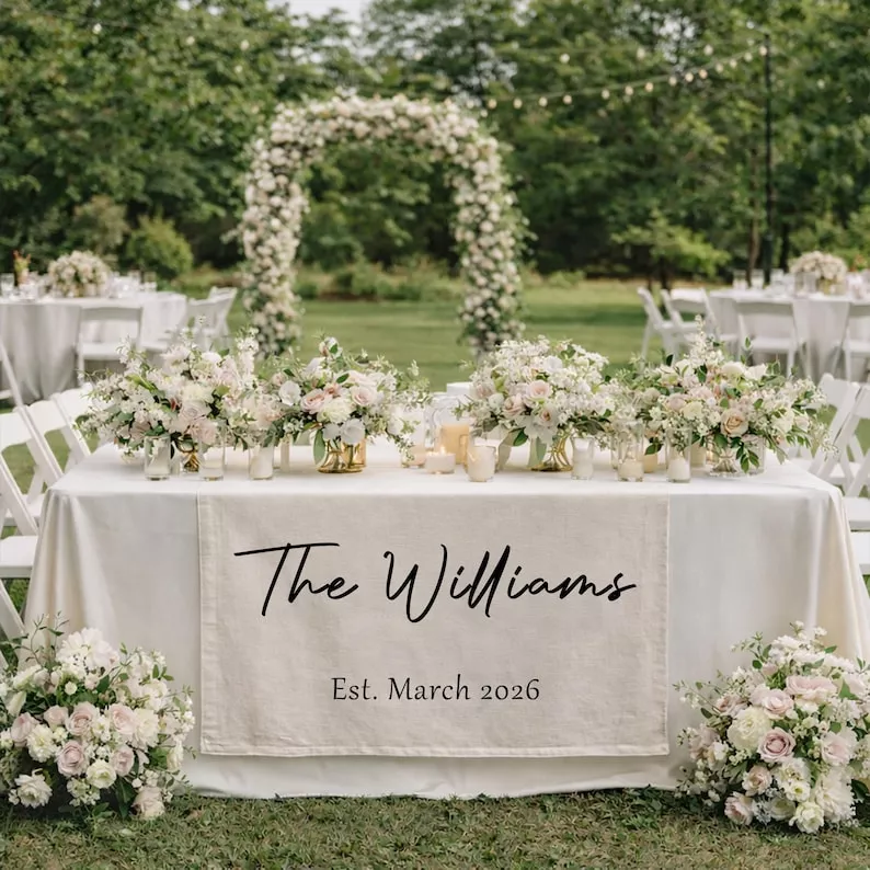 Linen wedding sign personalized with your new last name and established date