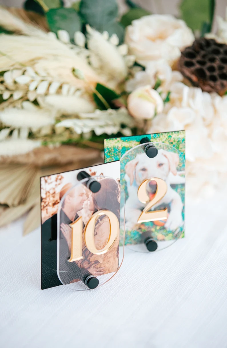 Table numbers you can personalize for wedding tables with your photos
