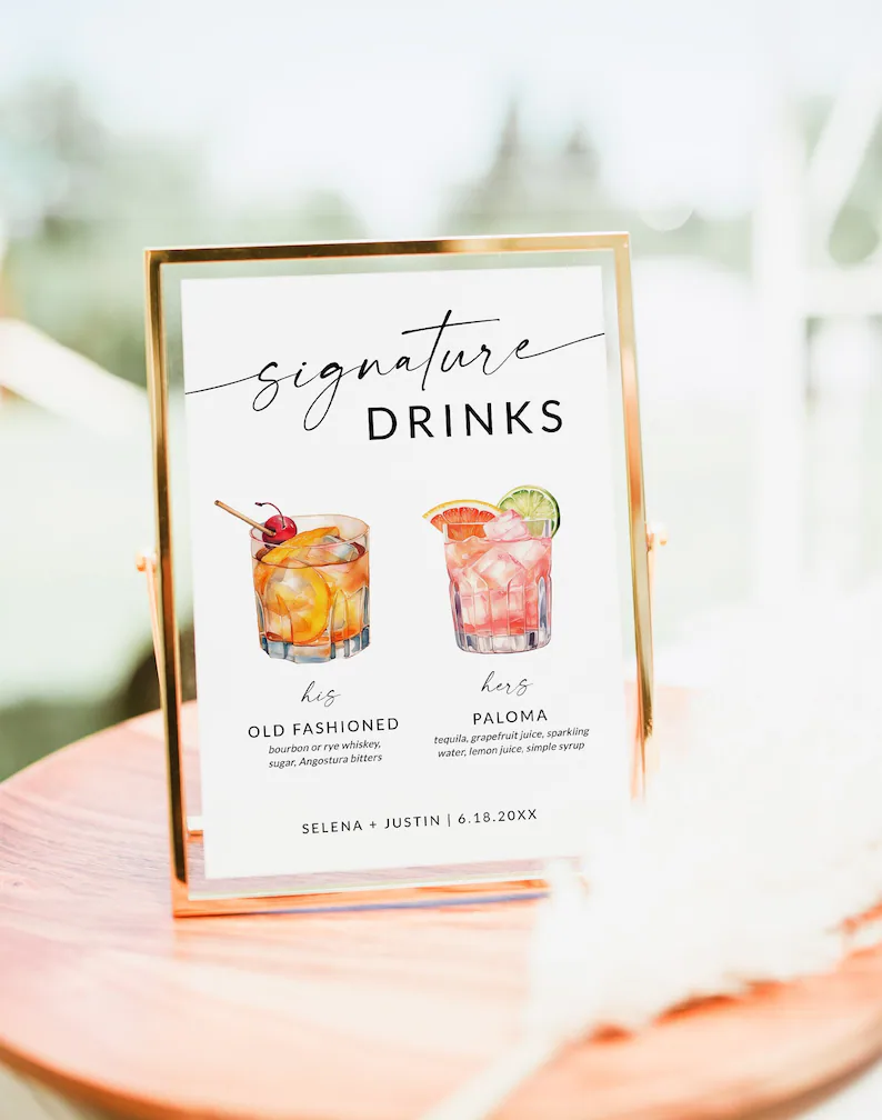 Create a custom signature drinks sign to personalize your wedding bar