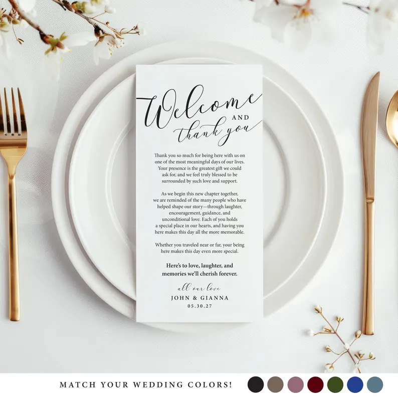 Wedding thank you notes you can personalize at each guest's seat