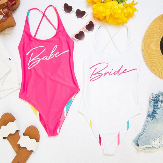 Bride + Babe Bachelorette Party Swimsuits (REVERSIBLE!)