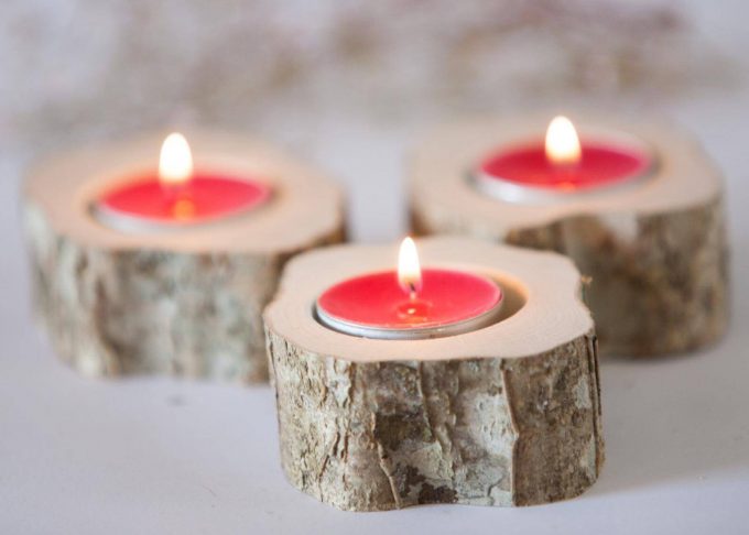 log candle holders for rustic wedding centerpieces