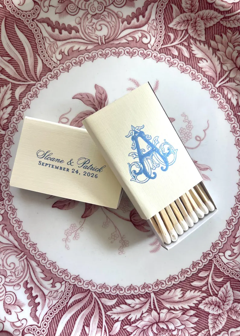 monogram wedding matchbook favors