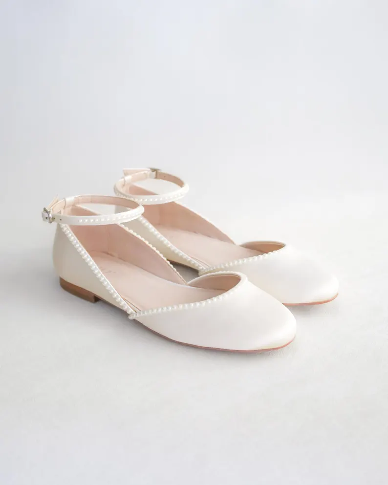 pearl embellished ivory bridal flats for the wedding day