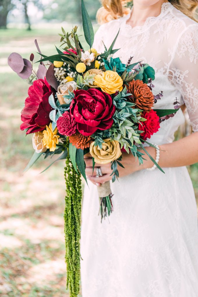 handmade fall wedding bouquet sola wood flower