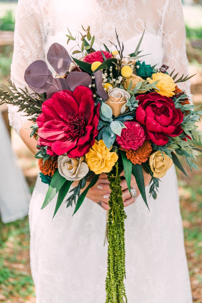 handmade fall wedding bouquet sola wood flower