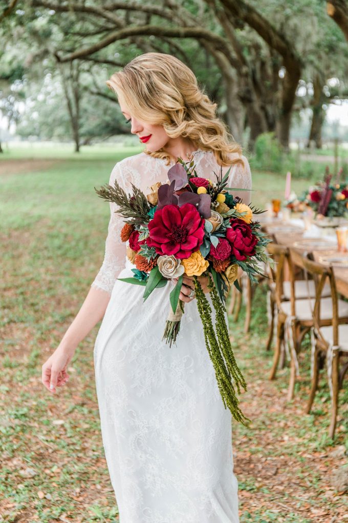 handmade fall wedding bouquet sola wood flower