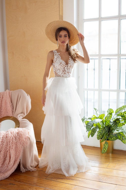 floral embroidered wedding dress