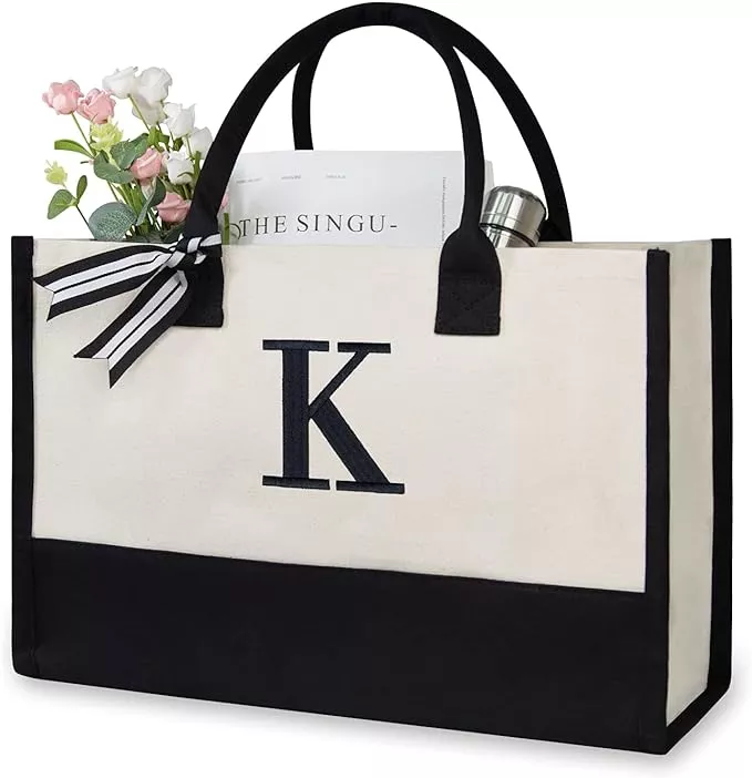 personalized initial monogram tote bag bridesmaid gift with large style that doesn't lose shape