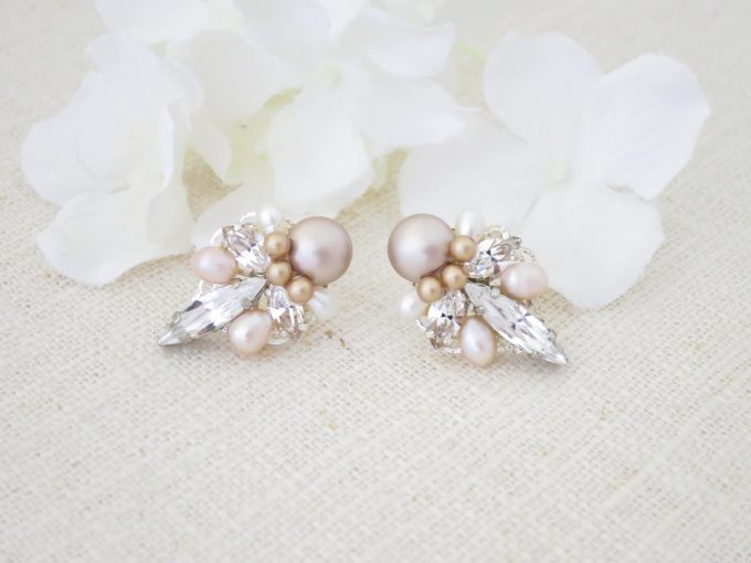 art deco earrings with pink pearls