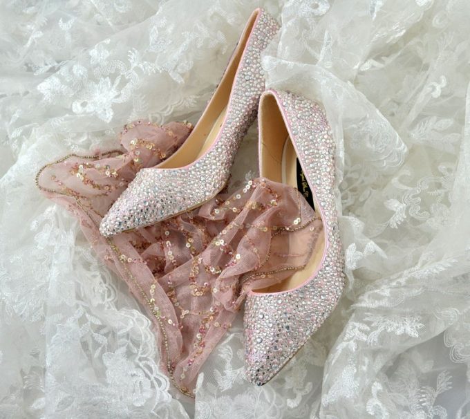 blush pink sparkly wedding heels