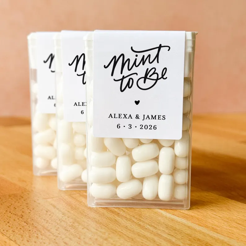 mint to be wedding favor labels for clear mint boxes