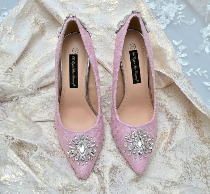 pink lace sparkly wedding heels