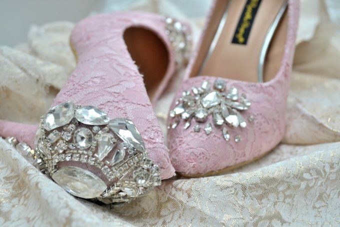 pink lace sparkly wedding heels