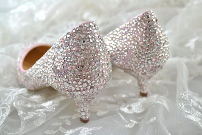 blush pink sparkly wedding heels