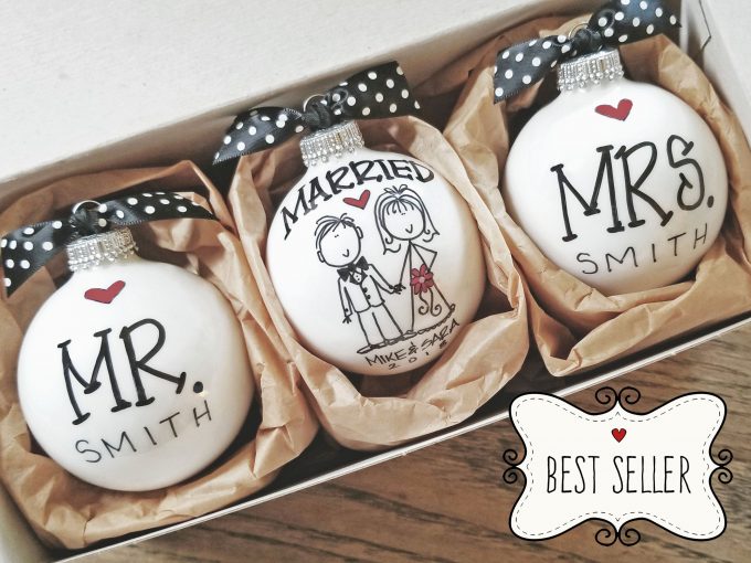 just married ornament gift set