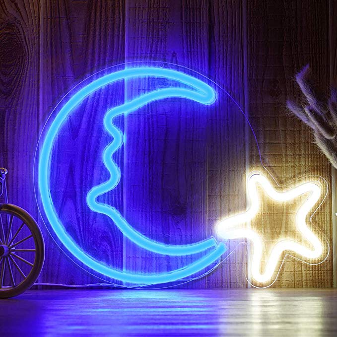 moon and stars neon sign