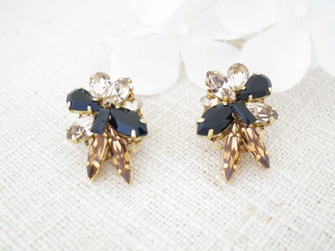 black and gold cluster earrings