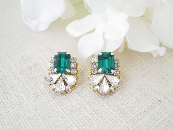 emerald green cluster earrings