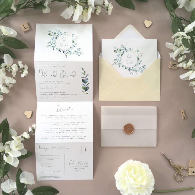 eucalyptus wedding invitations by elle bee design uk