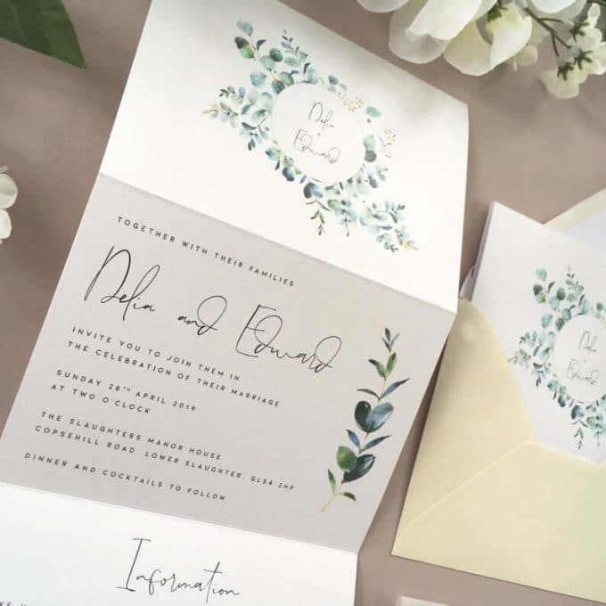eucalyptus wedding invitations by elle bee design uk