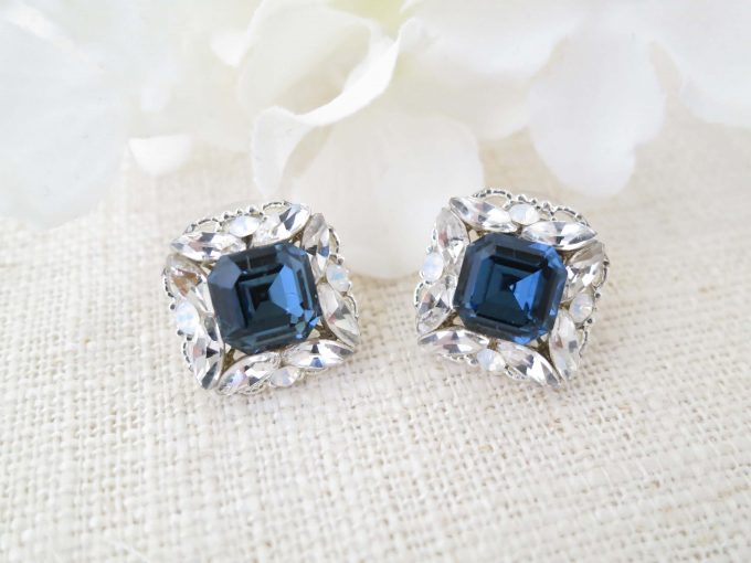 navy blue cluster earrings