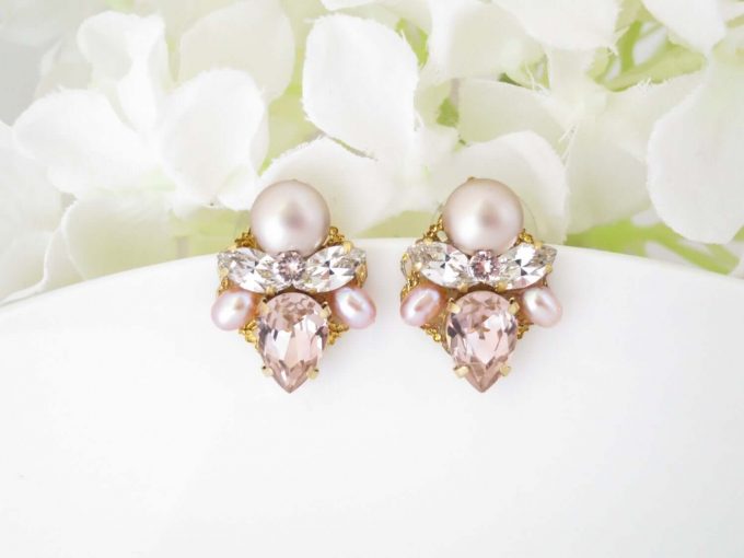 pink crystal cluster earrings
