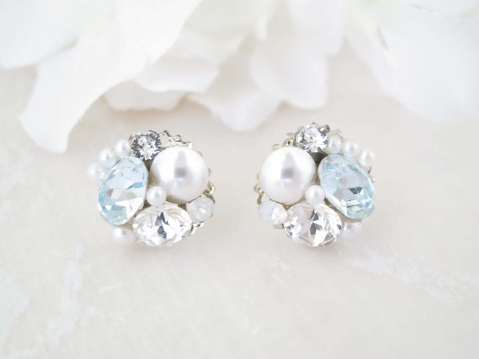 something blue crystal cluster earrings