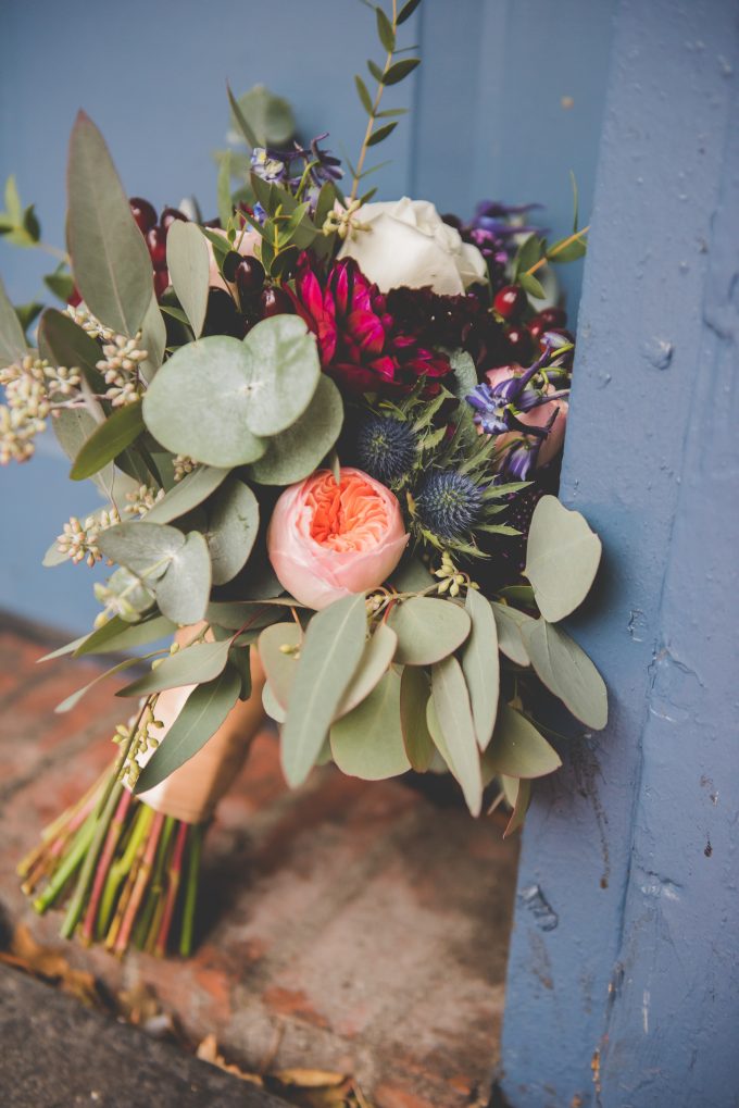 pink peony and eucalyptus wedding bouquet