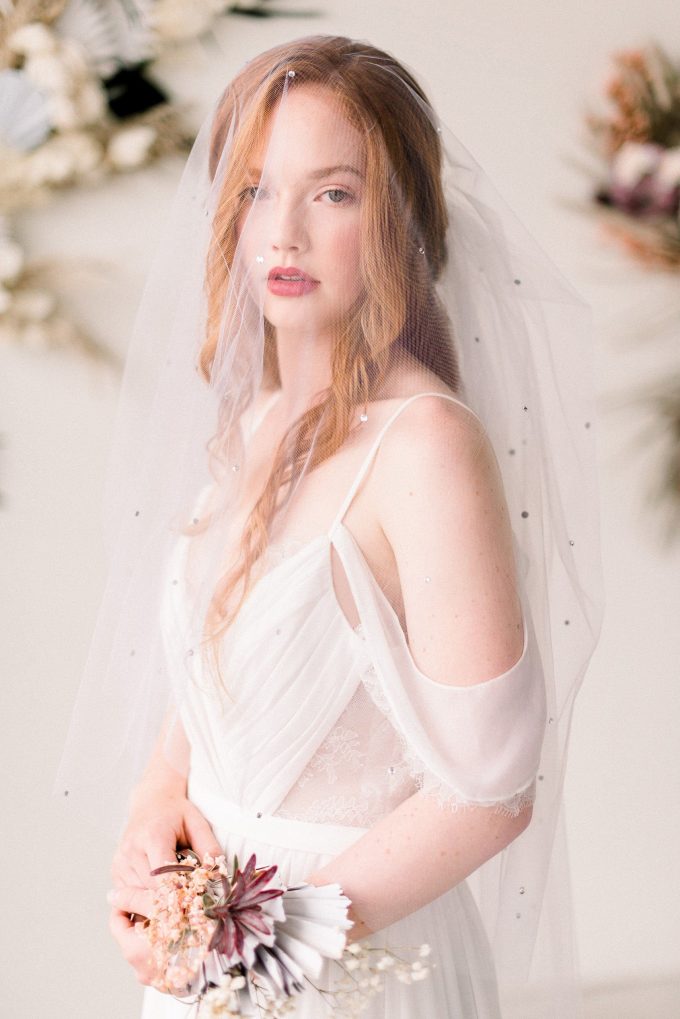 Blusher Illusion Tulle Veil with Crystals