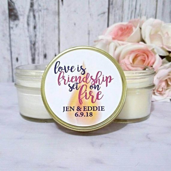 love is friendship set on fire candle favors