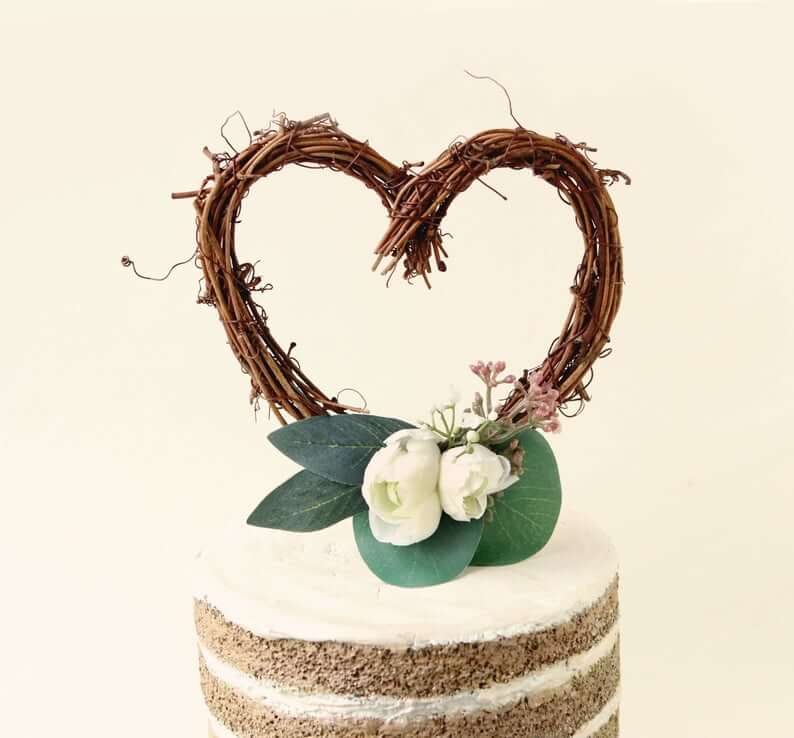 Shimeyao Minimalist Black Wire Wedding Cake Topper - 6.7x3.5", Vintage Style For Engagement, Bridal Shower - View #2