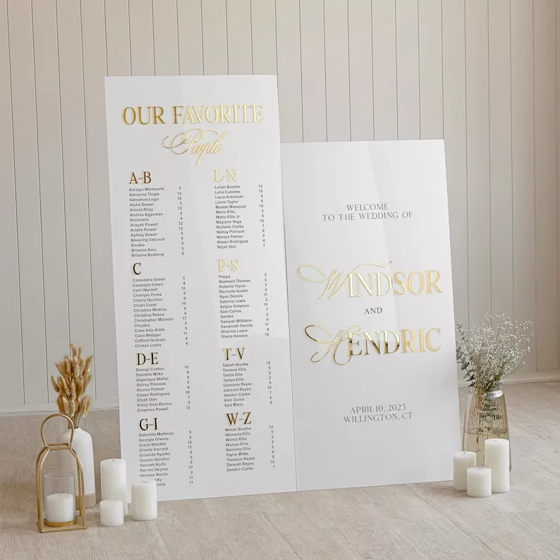 wedding seating chart sign for reception guests