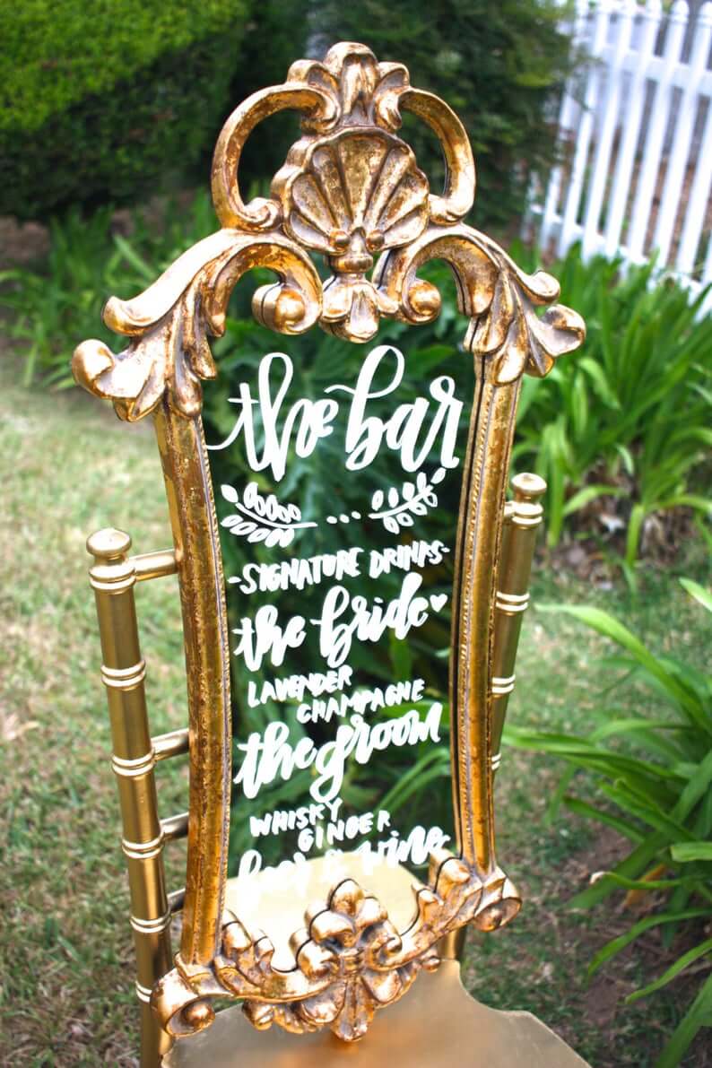 Gold Mirror Bar Wedding Sign (#HANDMADEADAY) | Emmaline Bride Wedding Blog